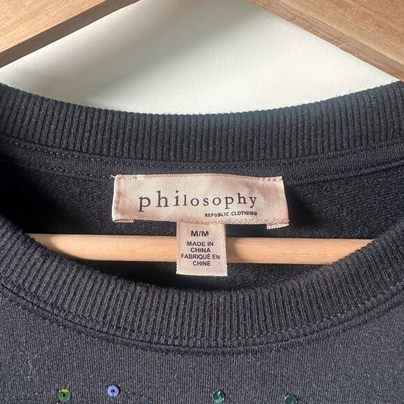Philosophy Very Merry Sequin Black Sweatshirt Pullover Top Women's Medium - Picture 5 of 8